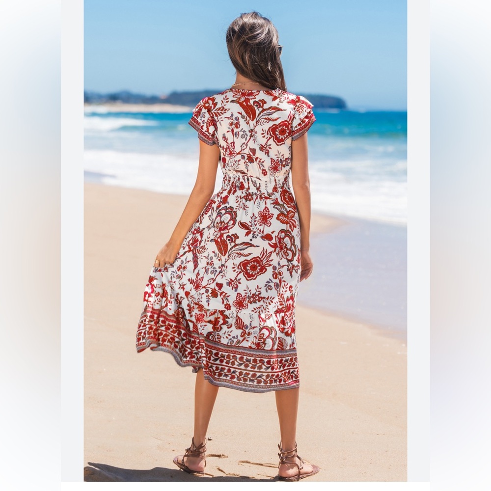 NWT! Sky And Sand Womens Sleeveless Floral Maxi Dress Asymmetrical Hem 100% Sz M